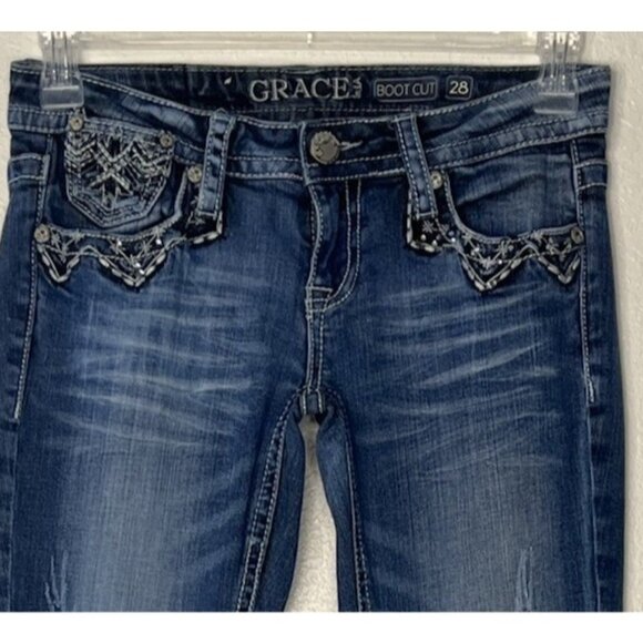 GRACE In LA Bootcut Embellished Jeans Sz 28 Tag Low Rise - Picture 5 of 14